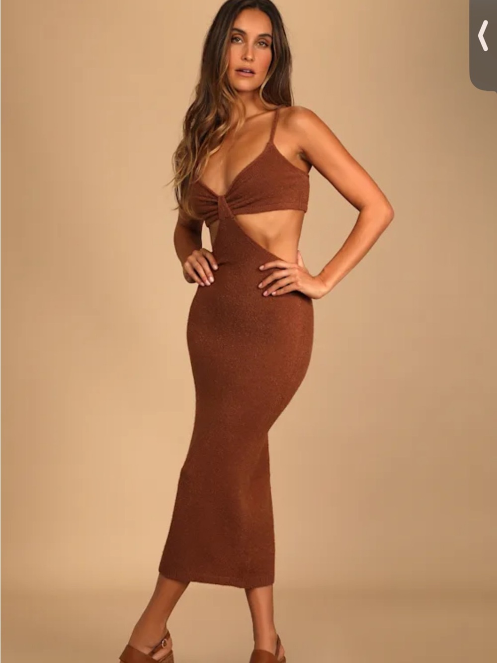 Lulus The Way I Feel Brown Cutout Midi Sweater Dress - Size M - Picture 3 of 6